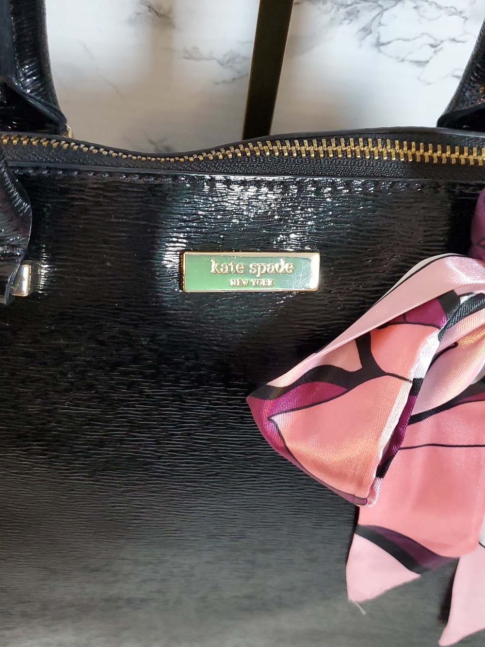 kate spade Black Patent Satchel with Pink Scarf Accent - Picture 2 of 7